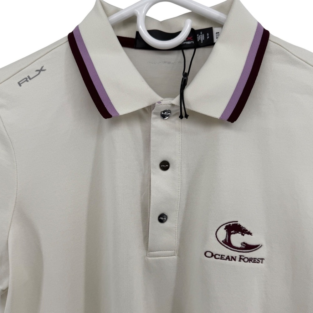 RLX Ralph Lauren Women's Cream Golf Polo‎ Shirt Ocean Forest Logo Size S NWOT